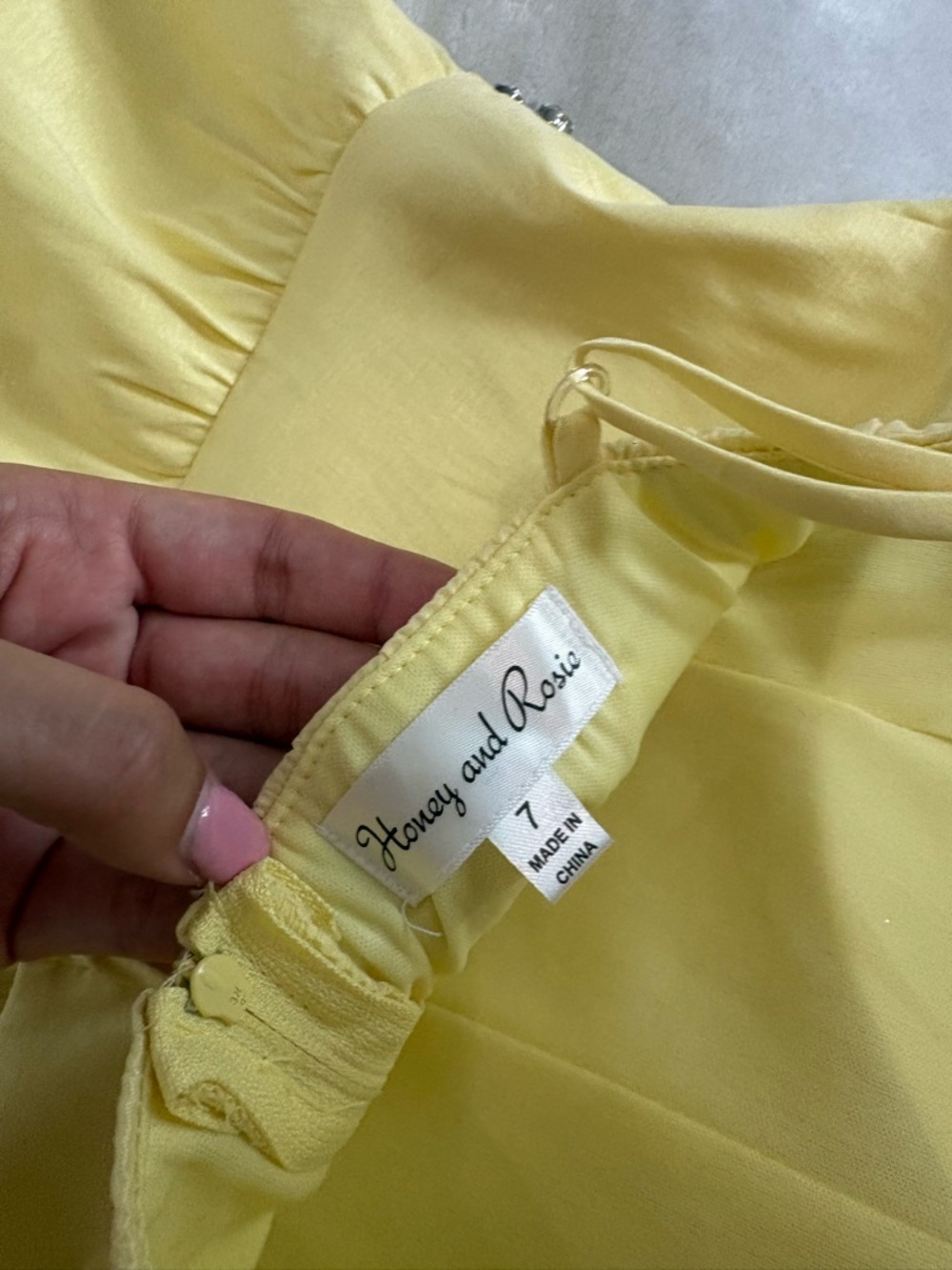 Yellow Jeweled Waist Spaghetti-Strap 
Short formal  Dress - Picture 5 of 5